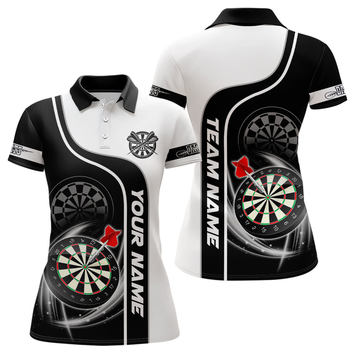 Personalized Black White 3D Dartboard Dart Polo Shirts For Women, Dart Shirt Custom Dart Team Jerseys VHM1085