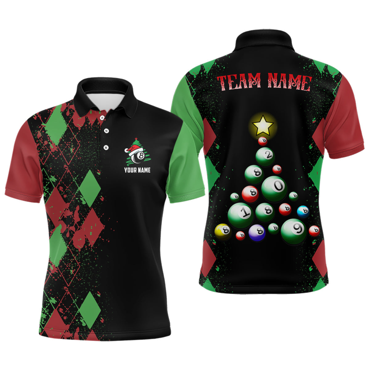 Personalized Funny Christmas 8 Ball Billiards Polo Shirts For Men Custom Christmas Billiard Shirts VHM0620