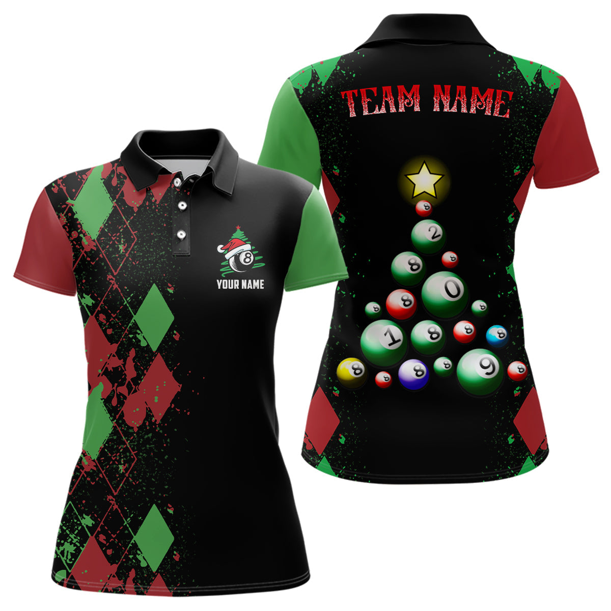 Personalized Funny Christmas 8 Ball Billiards Polo Shirts For Women Custom Christmas Billiard Shirts VHM0620