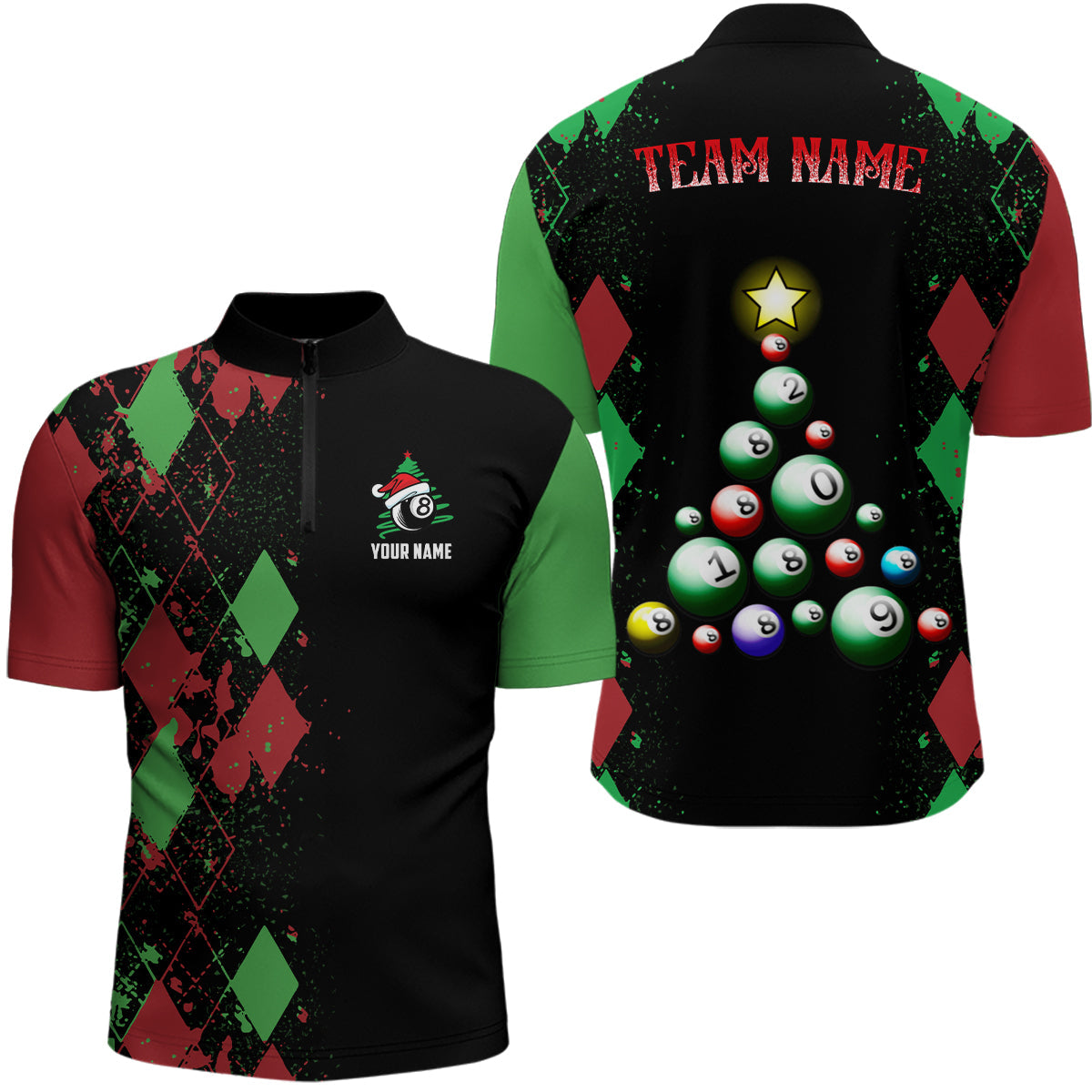 Personalized Funny Christmas 8 Ball Billiards Quarter-Zip Shirts For Men Christmas Billiard Shirts VHM0620