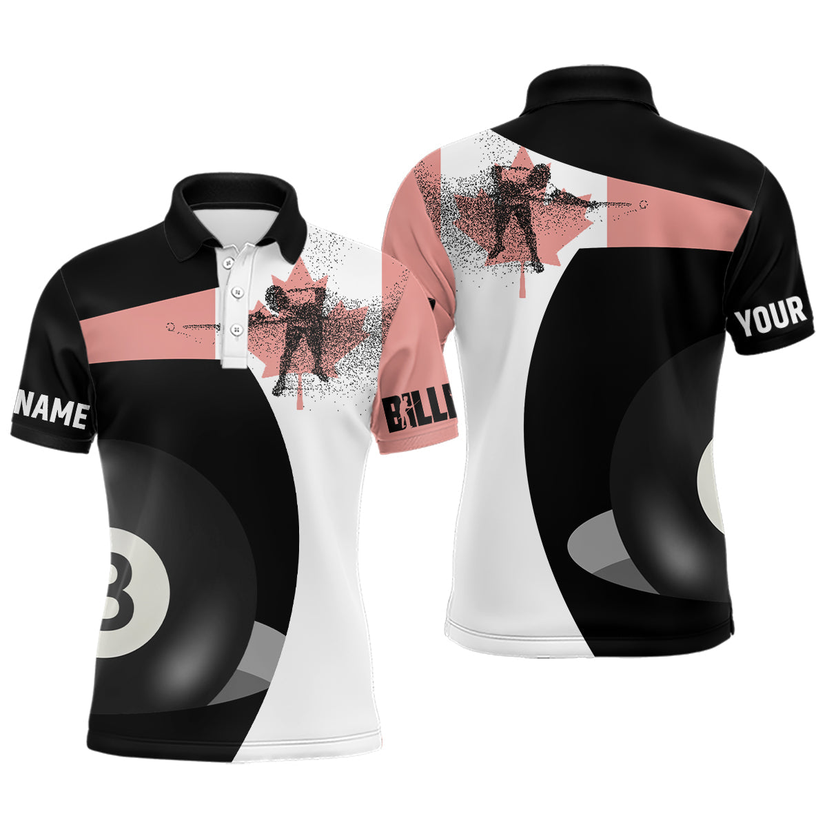 Personalized Canadian Flag 8 Ball Pool Billiard Polo Shirts For Men, Custom Billiards Jerseys VHM0631