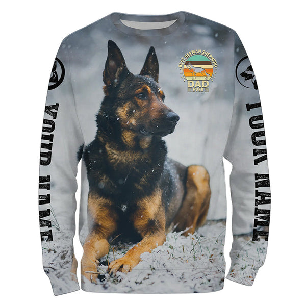 German Shepherd Dog Sitting On Snowy Surface Custom Full Printing Shirts For Dog Owner, Best Dad Dog Gifts TDM0059