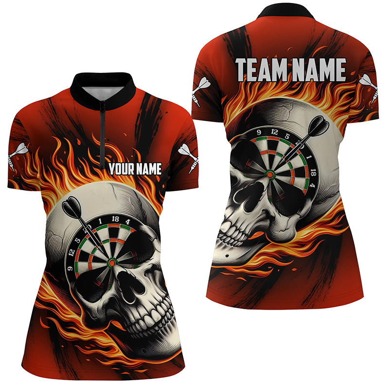 Flaming Dart Skull Women Quarter Zip Shirts Custom Darts Shirts For Te Myfihu 0430