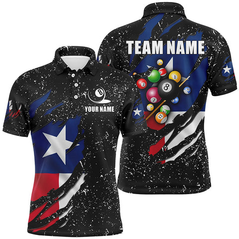 Grunge Texas Flag 3D Billiard Balls Polo Shirts For Men Custom Patriotic Billiard Jerseys Attire TDM1241