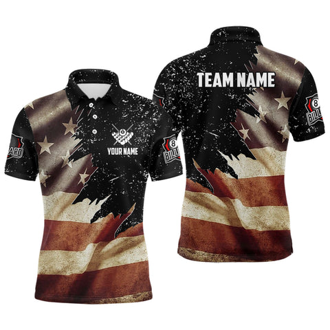 Personalized Retro American Flag Billiard Men Polo Shirts Custom Patriotic Billiard Jerseys Uniform TDM0714