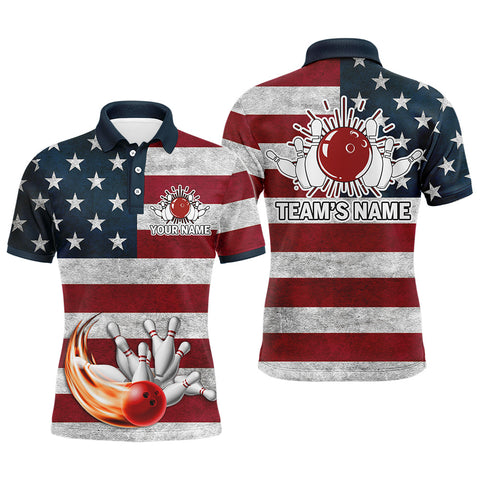 American Flag Bowling Shirt for Men, Custom Polo Team Bowling Jersey with Names, Patriots Shirt NBP147