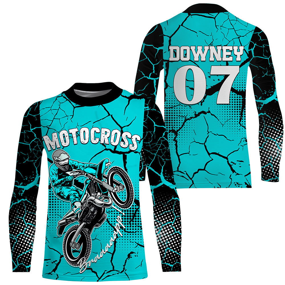 Motocross Personalized Dirt Jersey Shirt Off-road Kid Men Racing Bike NMS1452 UPF30+ Women MX Turquoise