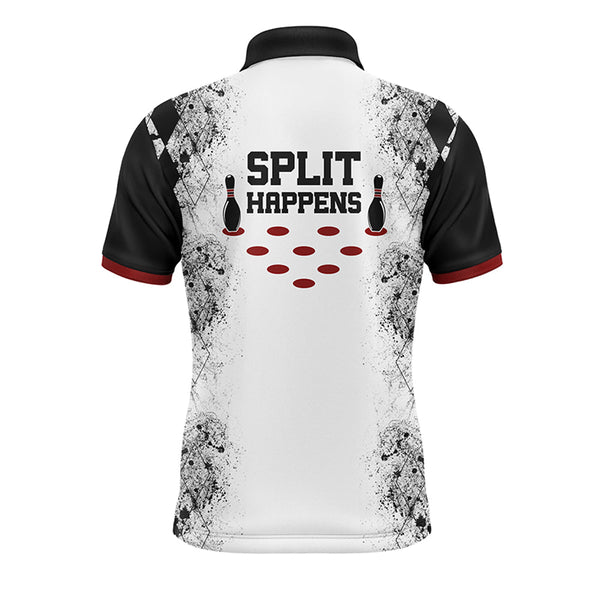 Split Happens Personalized Bowling Shirt for Men League Bowling Jersey with Name Men Polo Shirt NBP136