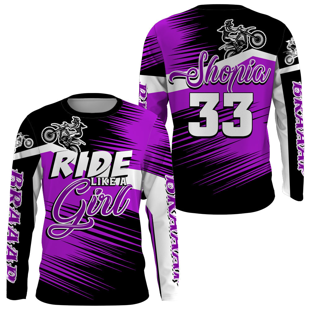 Ride Like A Girl Motocross Jersey Personalized UPF30+ Purple Dirt