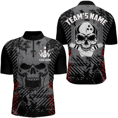 Personalized Skull Bowling Shirt for Men Custom Team's Name Bowling Jersey League Quarter-Zip Shirt NBZ126