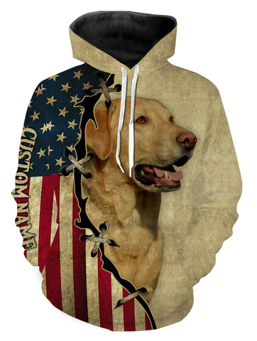 Labrador Retriever All Over Printed T-shirt Long Sleeve Hoodie| Custom American Flag Dog Lover Shirt| JTSD221