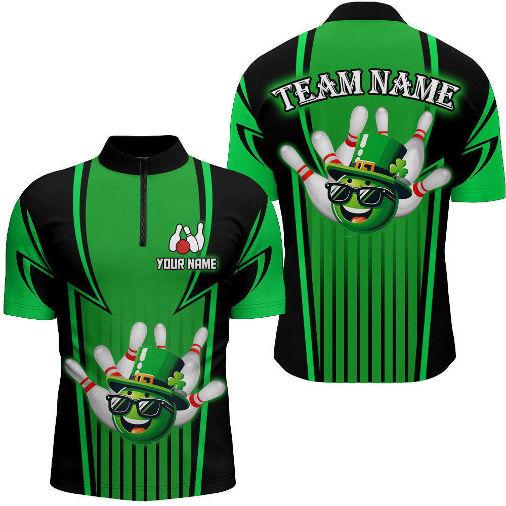 Custom Bowling Patrick Day Shirt for Men Lucky 1/4-Zip Bowling Jersey QZT222