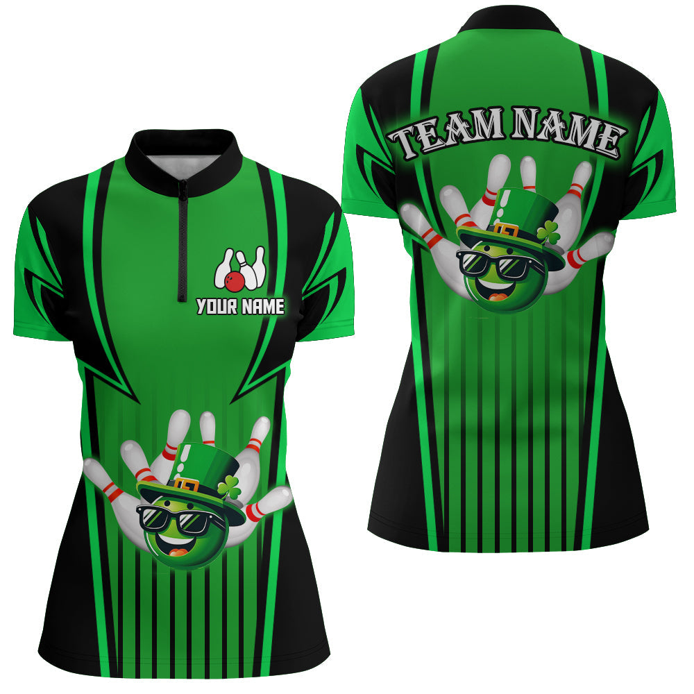 Custom Bowling Patrick Day Shirt for Women 1/4-Zip Lucky Bowling Jersey QZT222