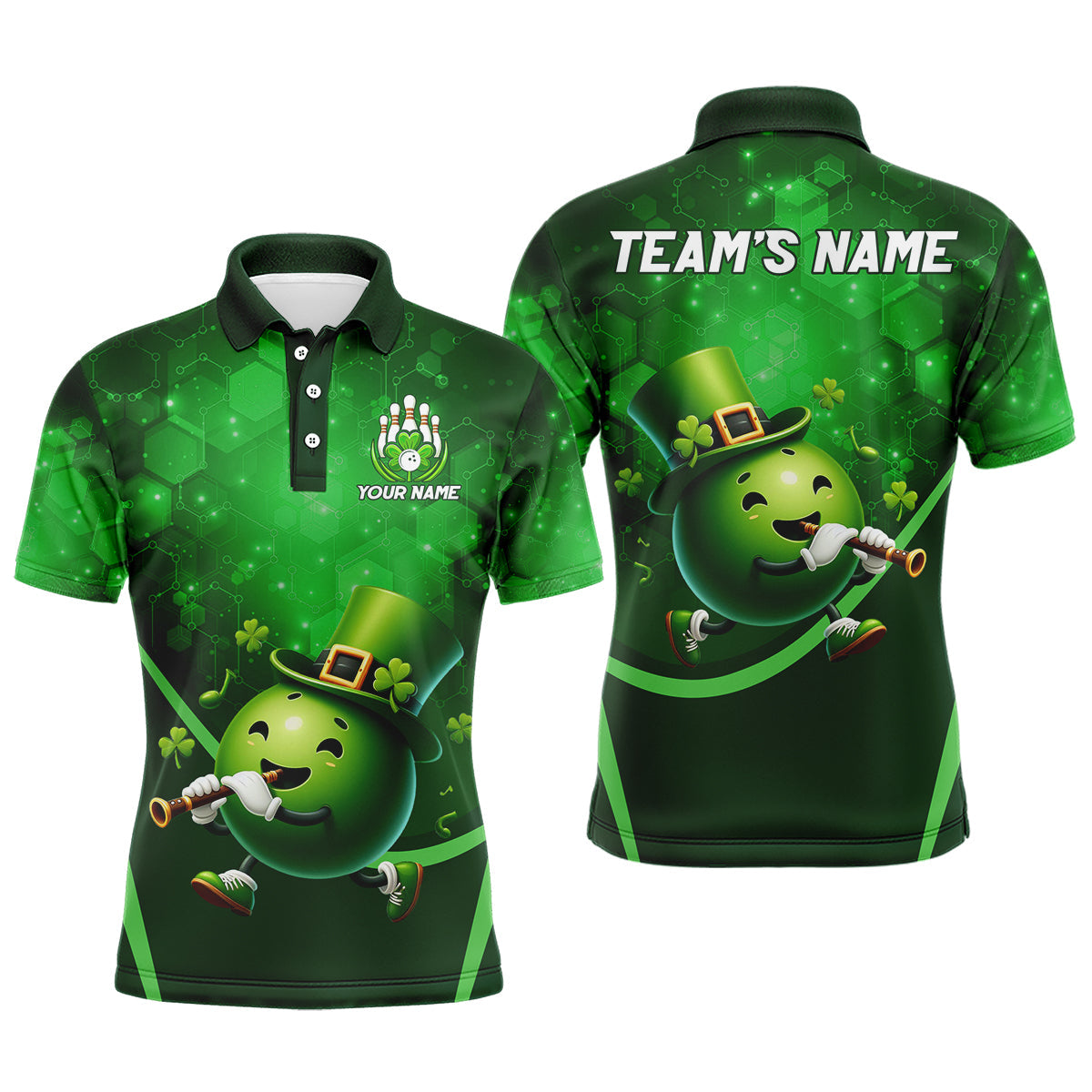 Lucky Bowling Shirt for Men St. Patrick Day Bowling Shirt Custom Green Polo Shirt QZT219