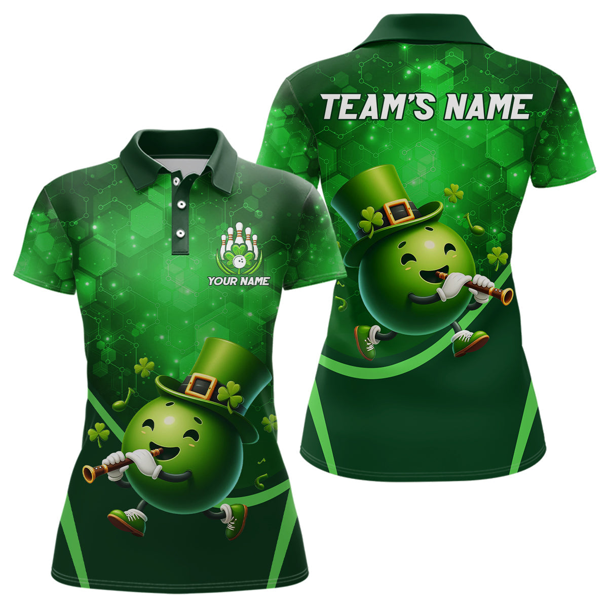 Lucky Bowling Shirt for Women St. Patrick Day Bowling Shirt Custom Green Polo Team Shirt QZT219