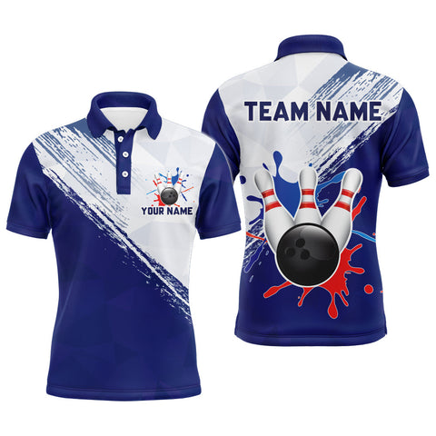 Blue Bowling Polo Shirt For Men Retro Bowling Jersey Custom Bowling Team League Shirts BDT200