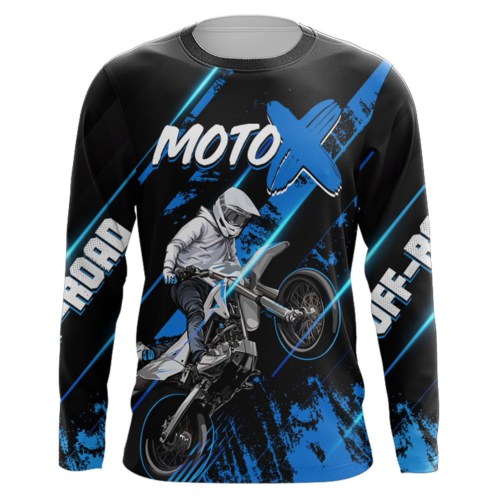 Motocross Jersey Youth Men UPF30 Black Blue Dirt Bike Shirt MX