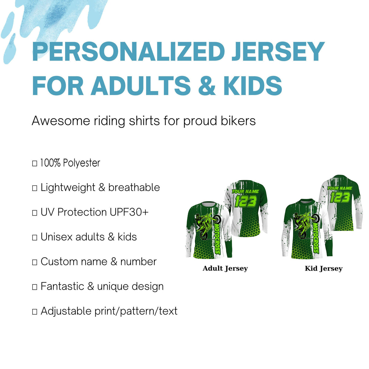 Personalized Motocross Jersey UPF30+, Motorcycle Green Dirt Bike Racin –  Myfihu