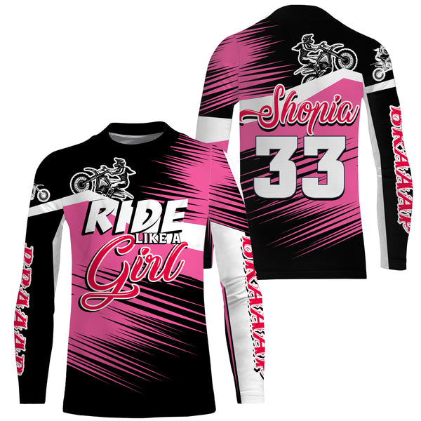 Ride Like A Girl Motocross Jersey Personalized UPF30+ Pink Dirt Bike Riding Shirt Female Riders| NMS528