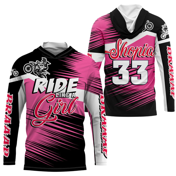 Ride Like A Girl Motocross Jersey Personalized UPF30+ Pink Dirt Bike Riding Shirt Female Riders| NMS528