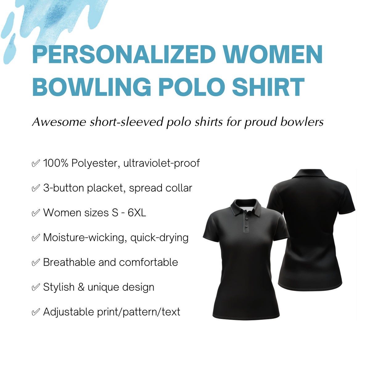 Bowling Polo Shirt for Women Custom Blue Bowling Jersey With Name Ladies Bowling Team League Shirt BDT95
