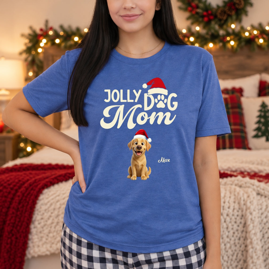 Funny Custom Dog Christmas T-Shirt, Jolly Dog Mom Personalized Pet Shirt, Festive Dog Lover Tee FSDM108