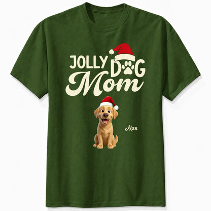 Funny Custom Dog Christmas T-Shirt, Jolly Dog Mom Personalized Pet Shirt, Festive Dog Lover Tee FSDM108