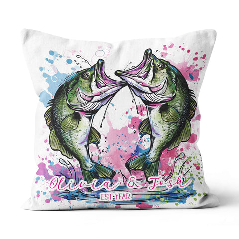 Custom Bass Fishing Couple Pillow Valentine'S Day Gifts For Wife And Husband, Valentines Day Decor IPHW5772