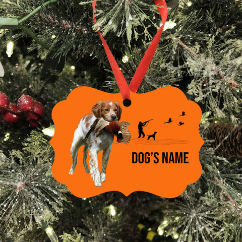 Brittany Hunting Dog Custom Name Medallion Aluminum Ornament - Dog Christmas ornament FSD4360