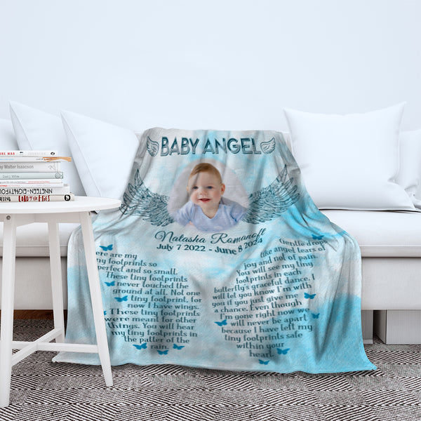 Baby Angel Personalized Memorial Blanket, Remembrance Throw Gift For Loss of Baby In Heaven MM25