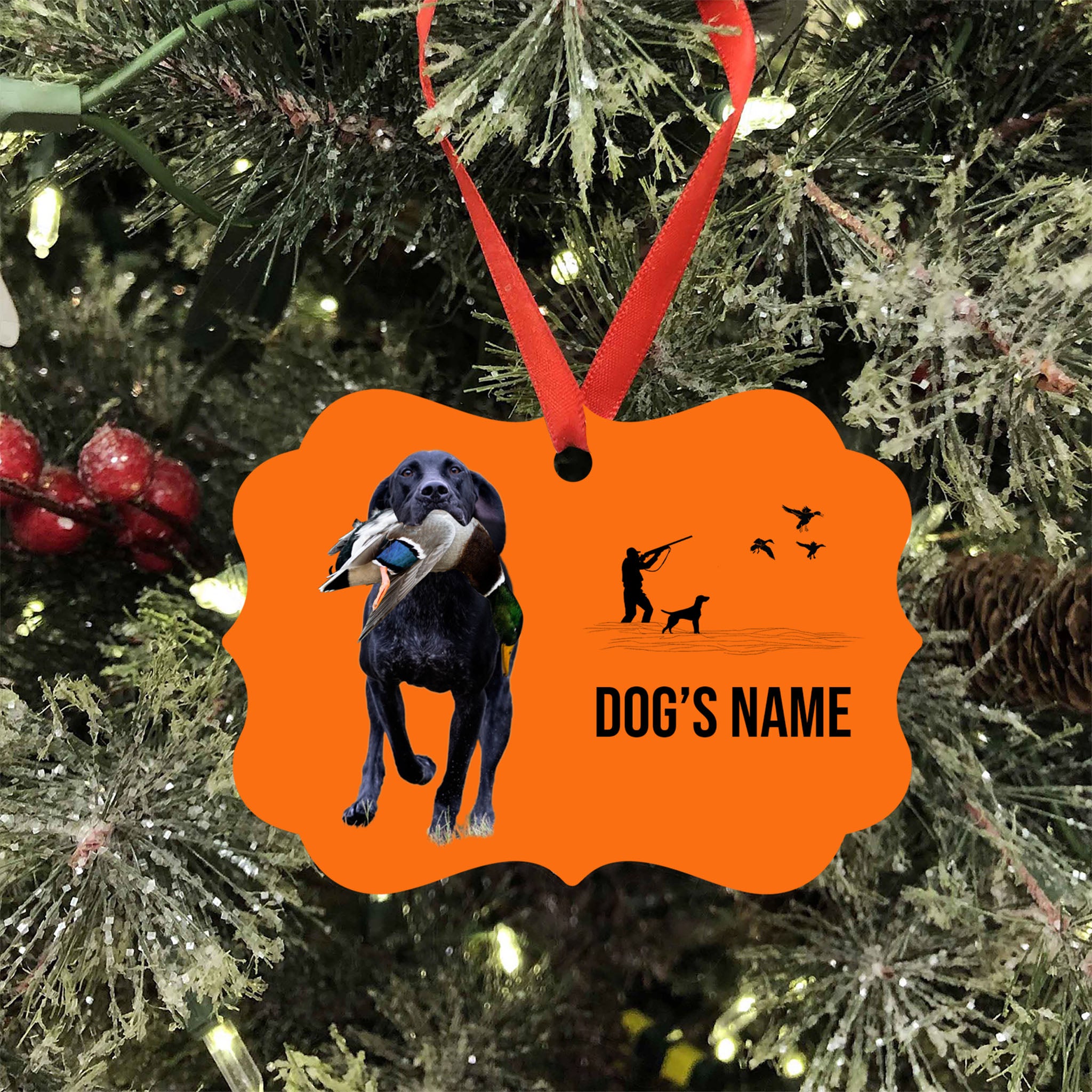 Black GSP Hunting Dog Custom Name Medallion Aluminum Ornament - Dog Christmas ornament FSD4354