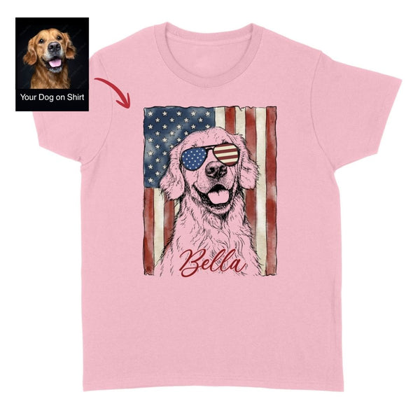 American Flag 4th of July Custom Dog T-shirt for Women, Gift for Dog Lovers FSD4841