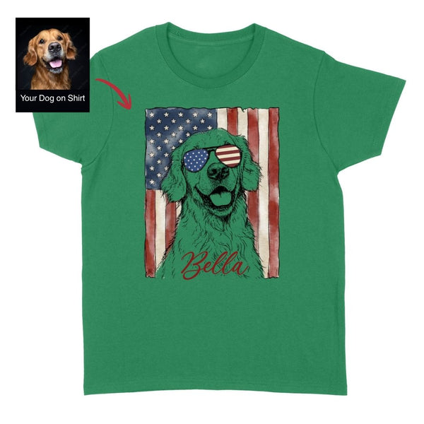American Flag 4th of July Custom Dog T-shirt for Women, Gift for Dog Lovers FSD4841