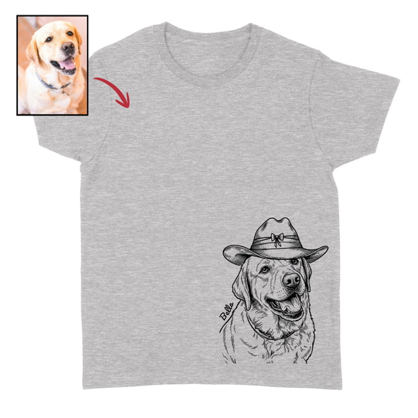 Funny Custom Dog wearing a Cowboy Hat Bottom Corner Print Unisex T-shirt FSD4845