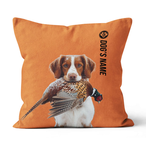 Brittany Hunting Dog Custom Dog's Name Orange Pillow, Hunting Dog Pillows FSD4401