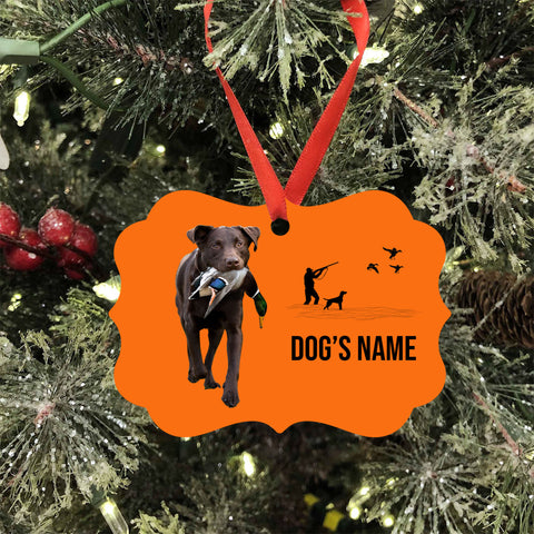 Chocolate Labrador Retriever Hunting Dog Custom Name Medallion Aluminum Ornament - Dog Christmas ornament FSD4344
