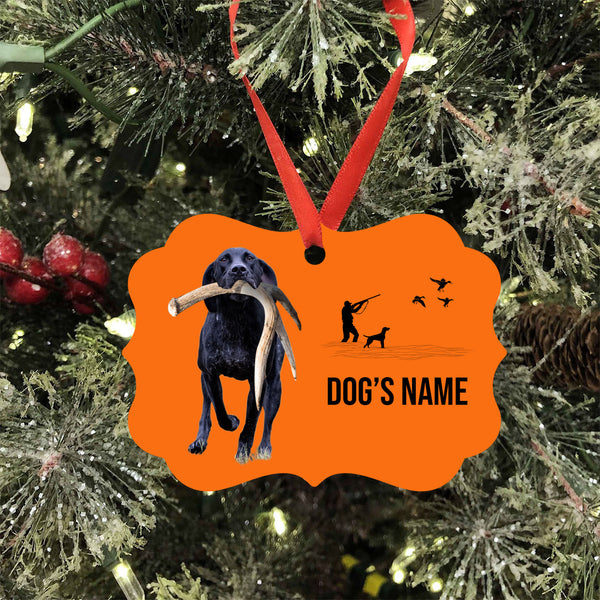 Black GSP Hunting Dog Custom Name Medallion Aluminum Ornament - Dog Christmas ornament FSD4354