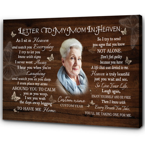 Letter to My Mom In Heaven Personalized Mom Memorial Gifts For Loss of Mother Remembrance NXM501