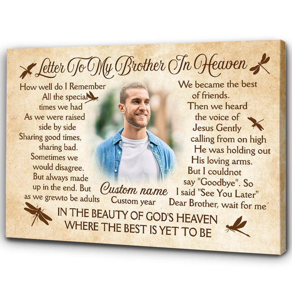 Brother Letters Personalized Brother Memorial Canvas Gift, Letter To My Brother In Hea ...
