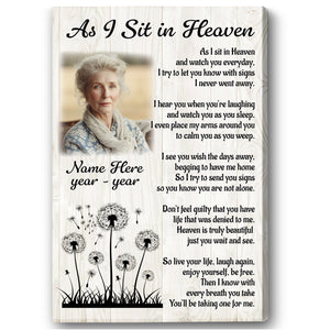 Custom Memorial Canvas As I Sit In Heaven, Sympathy Gifts for Loss of Loved One In Memory Gifts NXM485