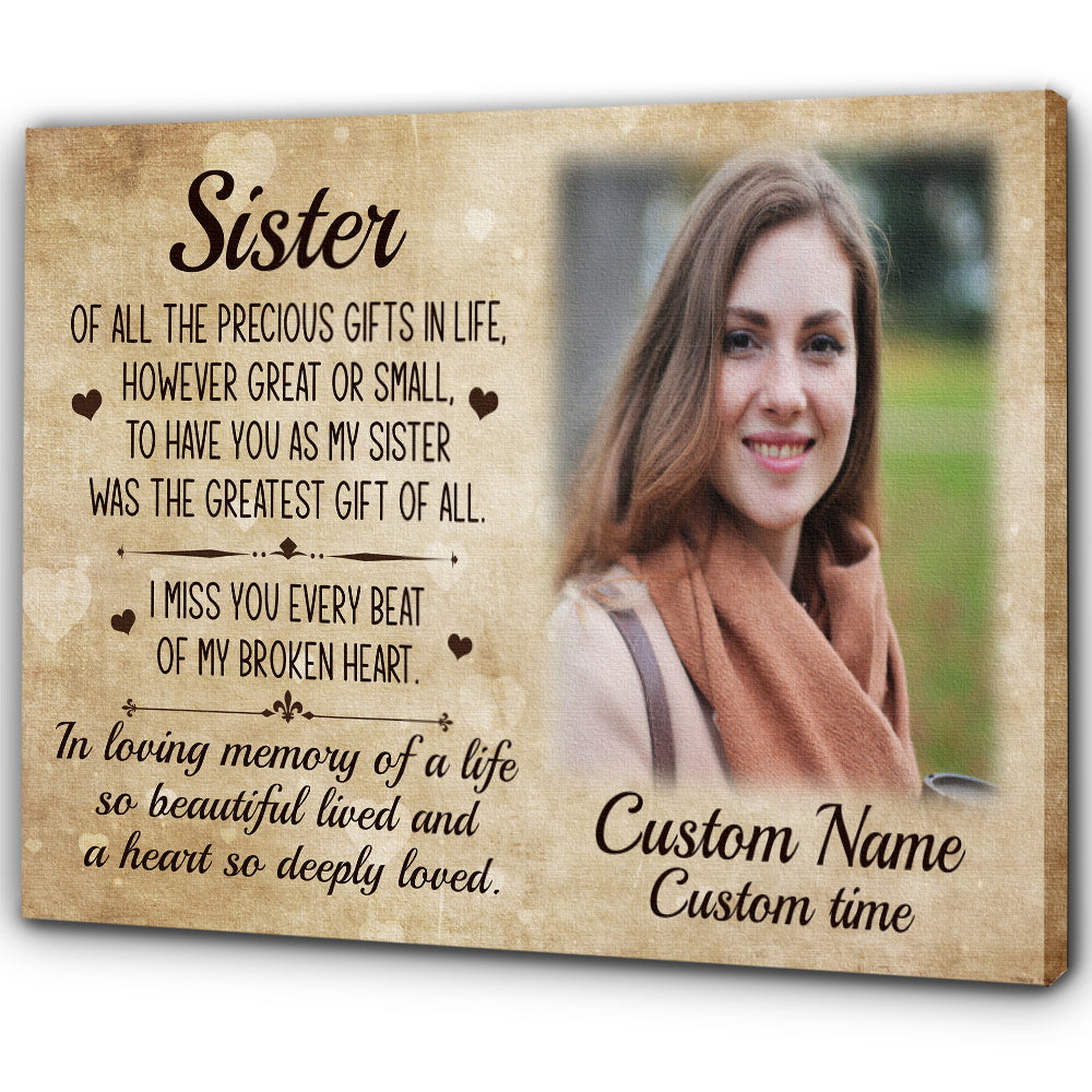 Sister Memorial Canvas Gift Personalized, Sympathy Gifts For Loss Of Sister, in Memory of My Sister NXM404