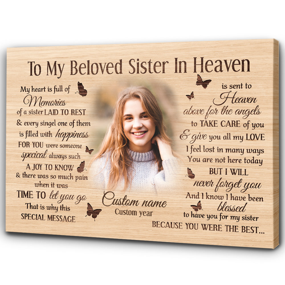 Sister Memorial Canvas Gift Personalized, Angel Sister in Heaven, Remembrance Gifts For Loss Of Sister NXM407