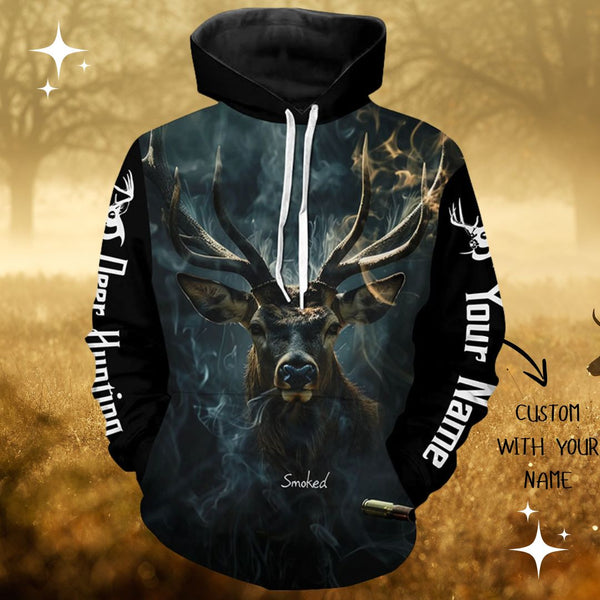 Deer Hunters Custom Smoke Art Hoodie, Personalized Deer Hunting Gifts FSD4529