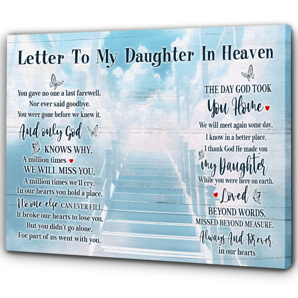 Daughter Memorial Canvas Gift| Letter To My Daughter in Heaven Gift| In Memory of Daughter NXM414