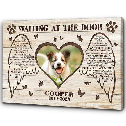 Dog Memorial Gift| Waiting At The Door Gifts For Loss of Dog Angel| Memorial Canvas Gifts for Dog NXM291