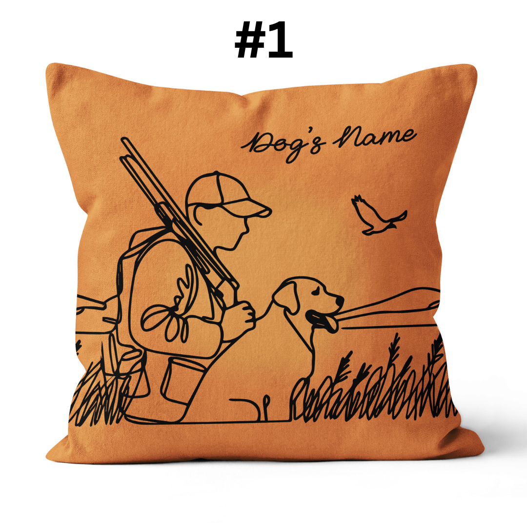 Hunting Dog one Continuous Line Custom Name Pillow, Personalized Gifts for Hunters - FSD4410