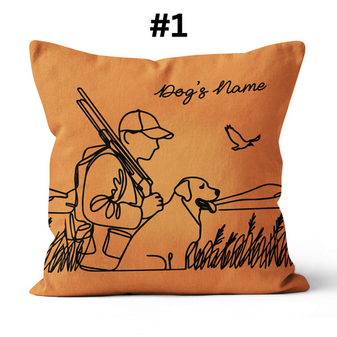 Hunting Dog one Continuous Line Custom Name Pillow, Personalized Gifts for Hunters - FSD4410
