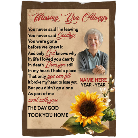 Personalized Memorial Blanket Gift, Missing You Always Daisy Sympathy Gift For Loss of Loved One MM08