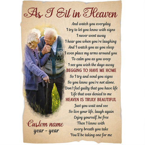 As I Sit In Heaven Memorial Blanket Personalized Bereavement Gift For Loss of Loved One MM11