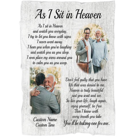 As I Sit In Heaven Memorial Blanket, Personalized Sympathy Blanket Gift For Loss of Loved One MM05